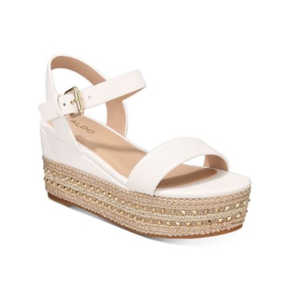 Aldo White Platform Espadrille Sandals with Gold Accent